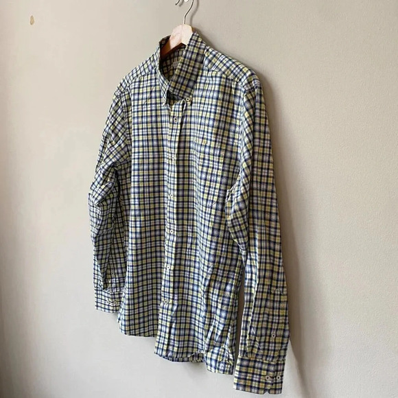 Southern Tide Men's Medium Long Sleeve Tailored Plaid Button Down Shirt Yellow - Picture 11 of 16